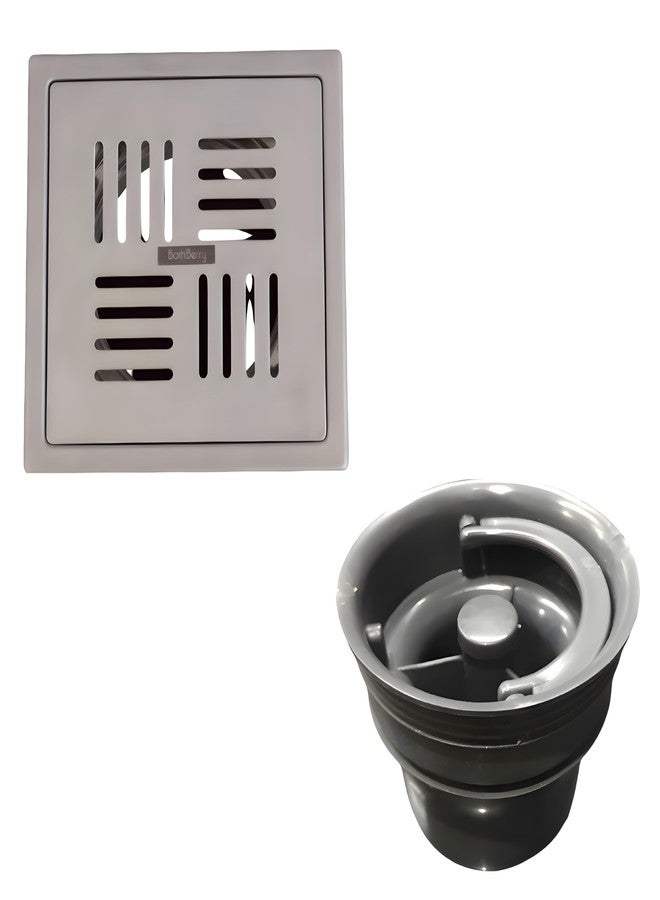 Bath Berry BathBerry® 6x6 Stainless Steel Floor Drain Combo with PVC Trapper, (Bathroom Jali), AISI 304, Rust Resistant, Brushed Matte, Odor Proof, Cockroach Trap for Bathroom, Balcony & Utility Areas - Image 1